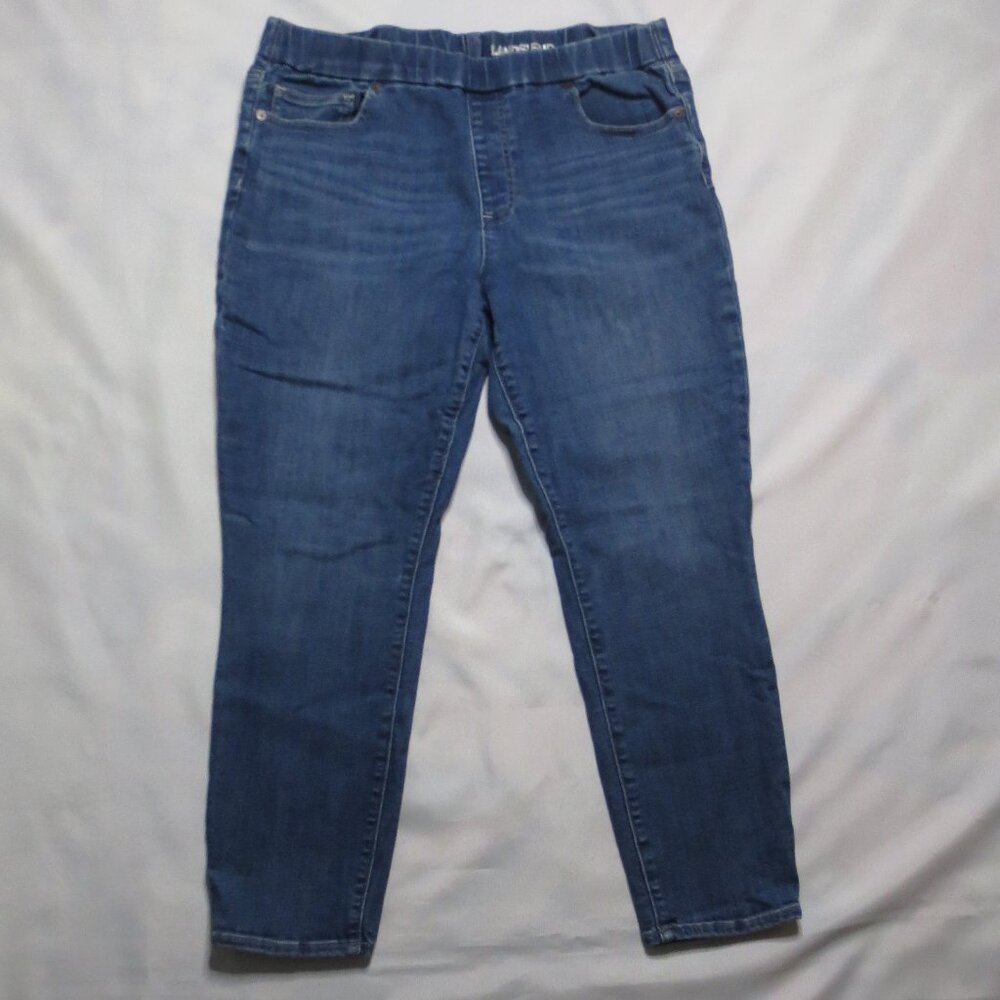 LANDS' END womens JEANS pull-on DENIM elastic SKINNY jegging MID-RISE SIZE 12P